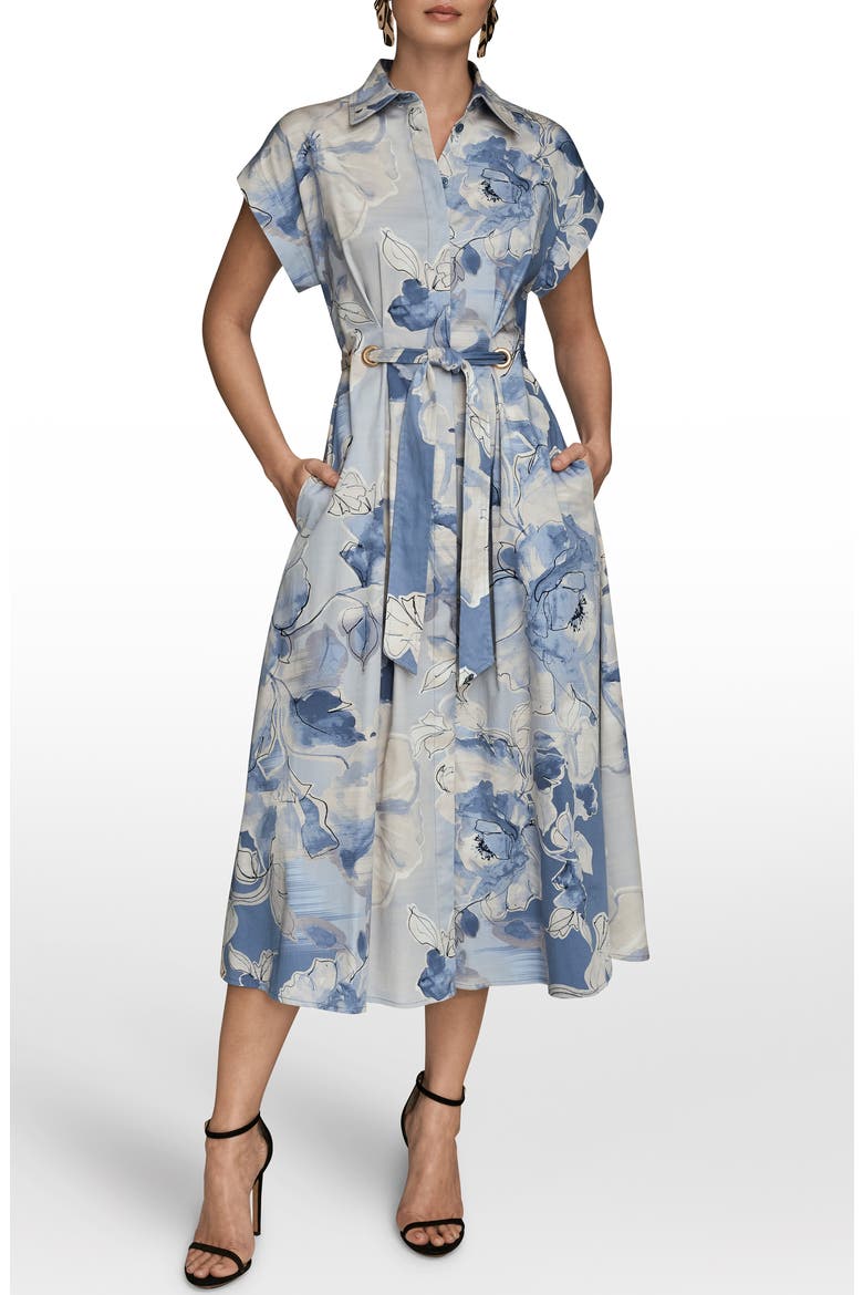 Print Tie Waist Midi Shirtdress, Main, color, TEMPEST MULTI