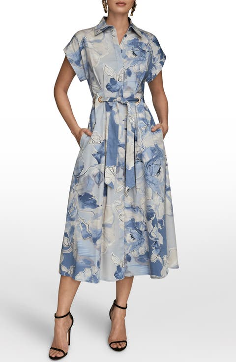 Print Tie Waist Midi Shirtdress