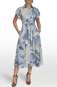 Donna Karan New York Print Tie Waist Midi Shirtdress