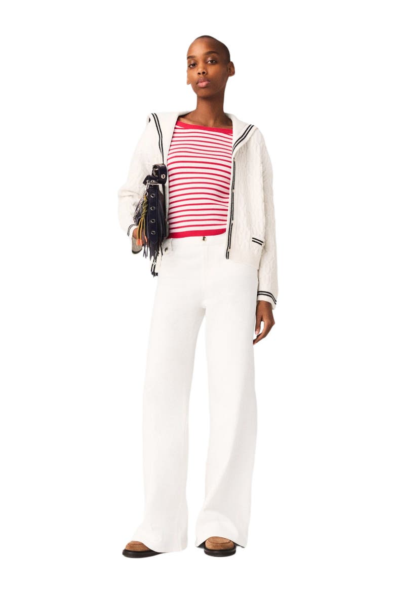 Boat neck cable-knit cardigan, Alternate, color, Ecru