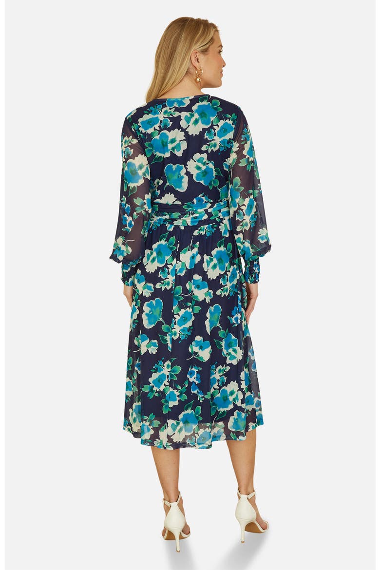 Floral V-Neck Long Sleeves Wrap Dress, Alternate, color, Blue