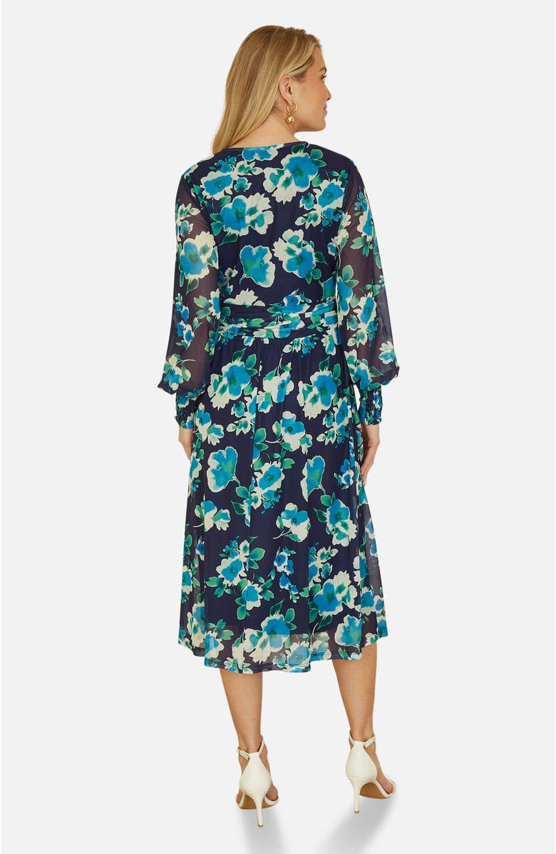 Yumi Floral V-Neck Long Sleeves Wrap Dress, Alternate, color, Blue