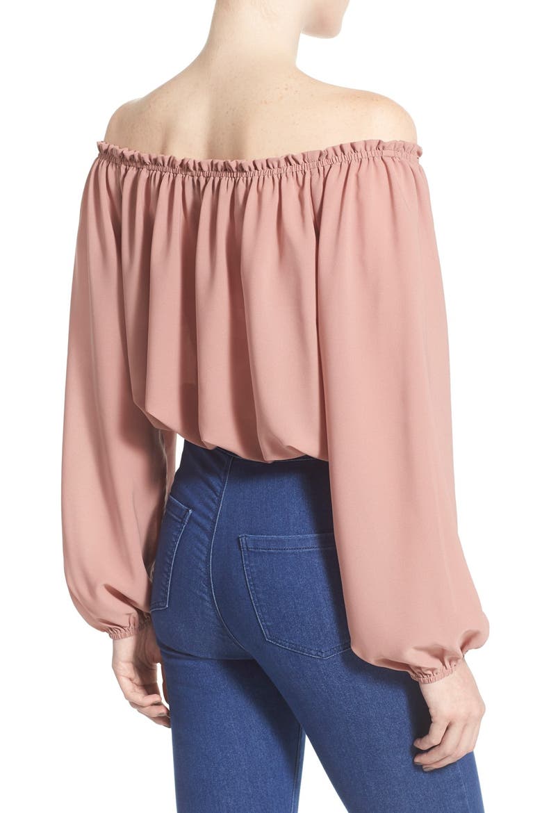 ASTR Off the Shoulder Long Sleeve Crop Blouse, Alternate, color, DARK MAUVE