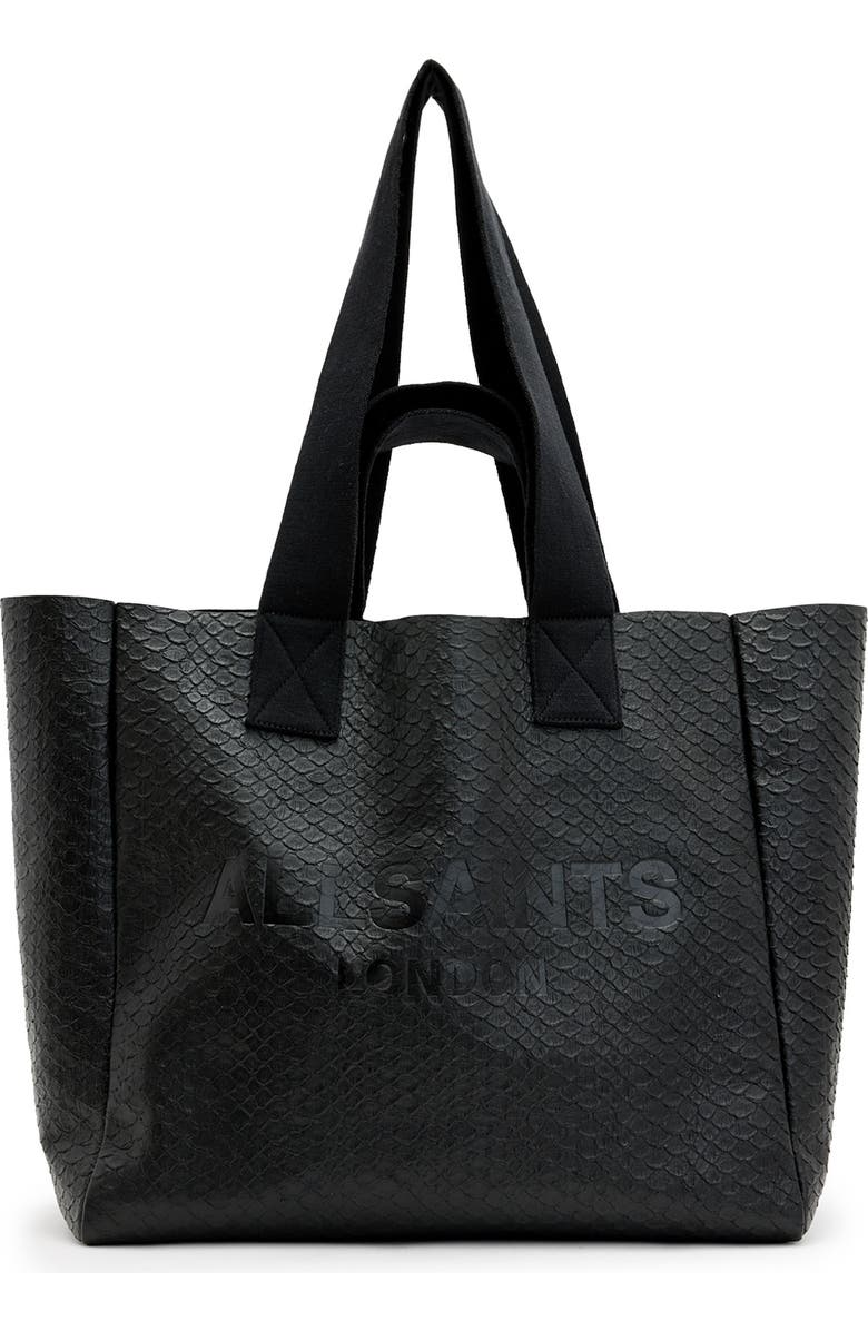 AllSaints Izzy Snakeskin Embossed Leather Tote, Main, color,