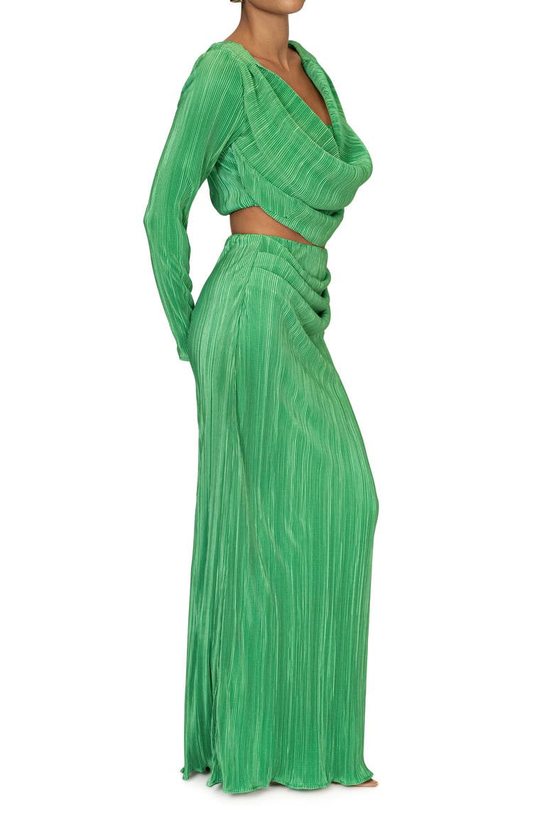 Haidyn Plissé Long Sleeve Crop Top & Maxi Skirt Set, Alternate, color, GREEN
