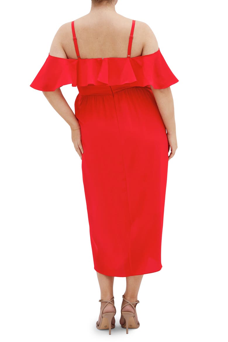 Flirtation Ruffle Off the Shoulder Cocktail Dress, Alternate, color, TIGERLILY
