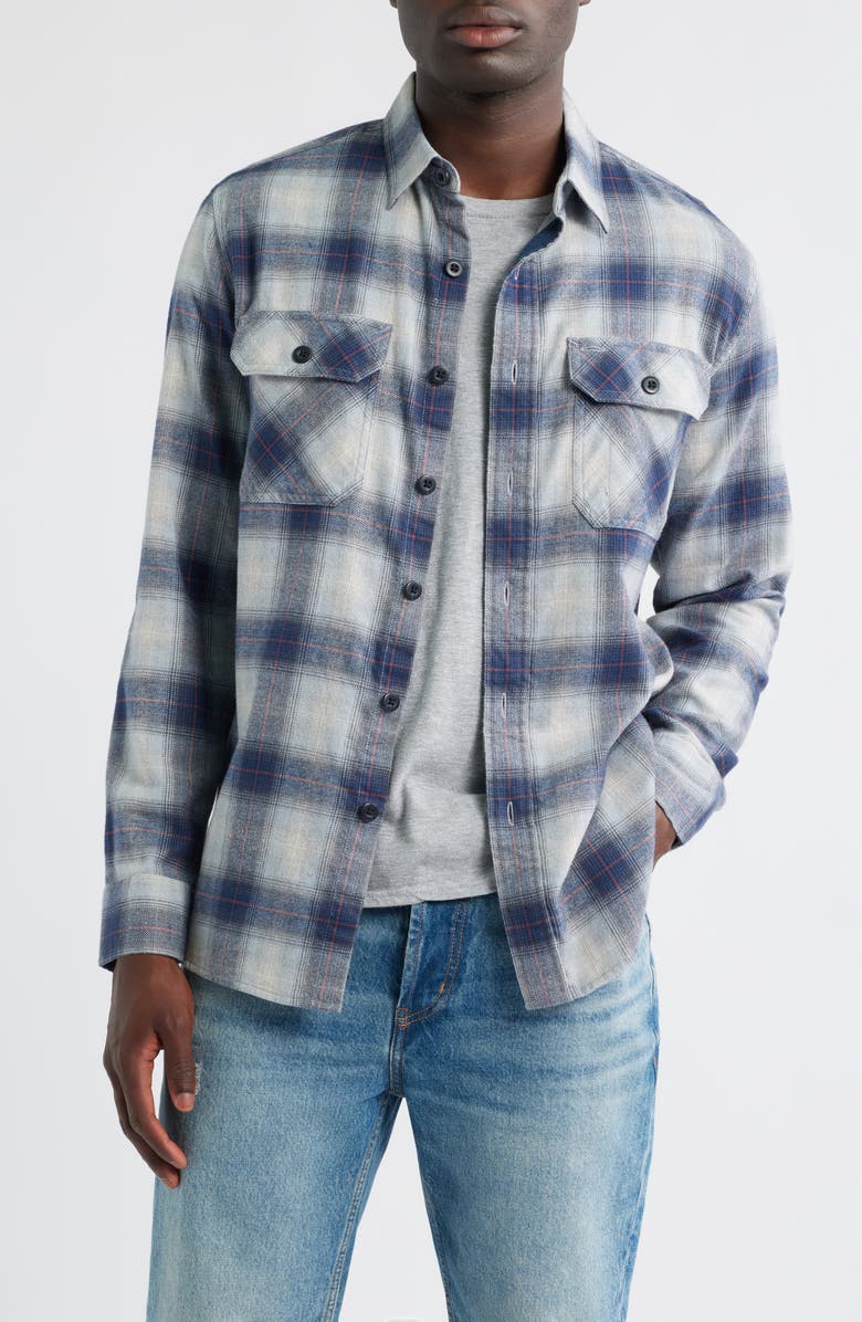Pendleton Burnside Plaid Flannel Button-Up Shirt, Main, color, Grey/ Navy Plaid