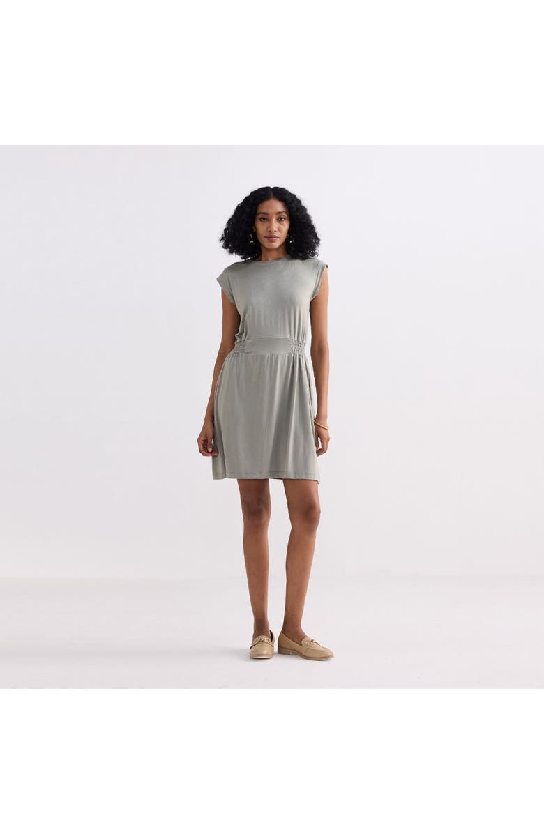 Reistor Short Dress With Smocking Side Detail, Main, color, Light Olive