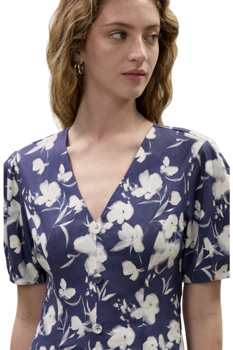 Bea Linen Mini Dress, Alternate, color, Navy Combo
