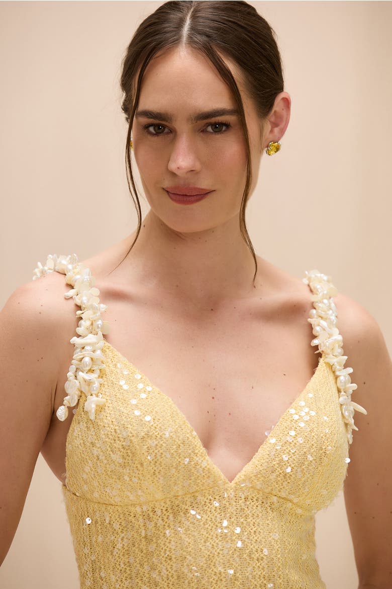 Iara Crochet Flowers Midi Dress, Alternate, color, YELLOW