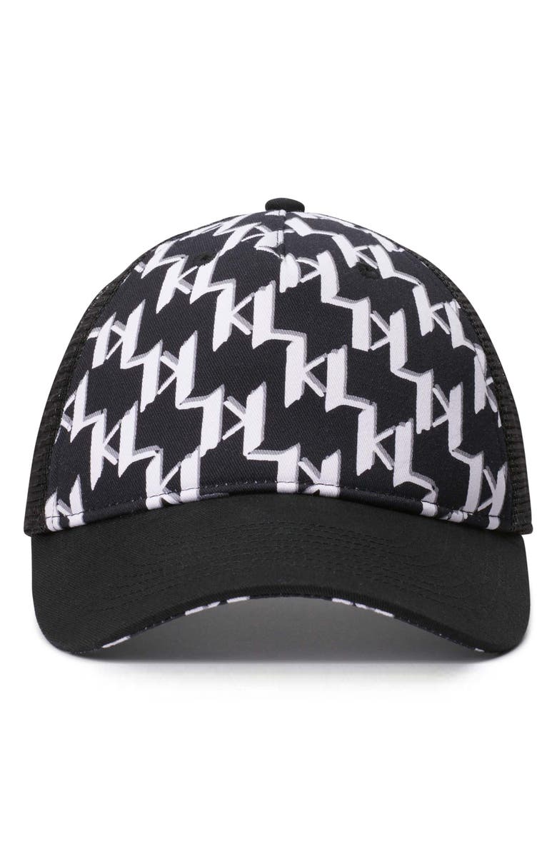 KARL LAGERFELD PARIS Grid Logo Snapback Trucker Cap, Alternate, color, 