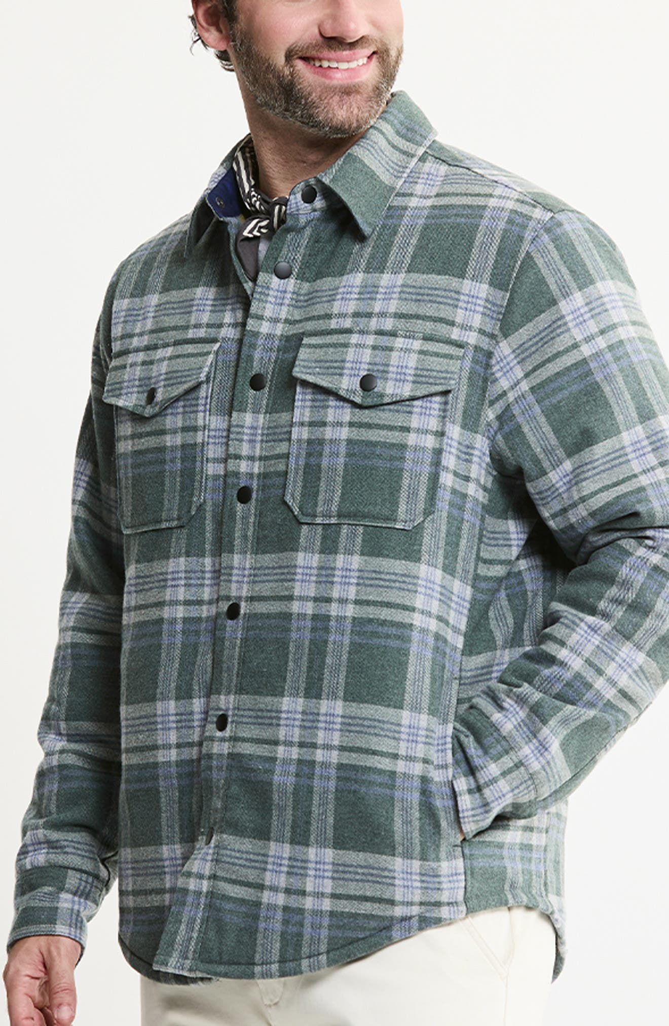Quilted Lined Lyocell Blend Flannel Shirt Jacket