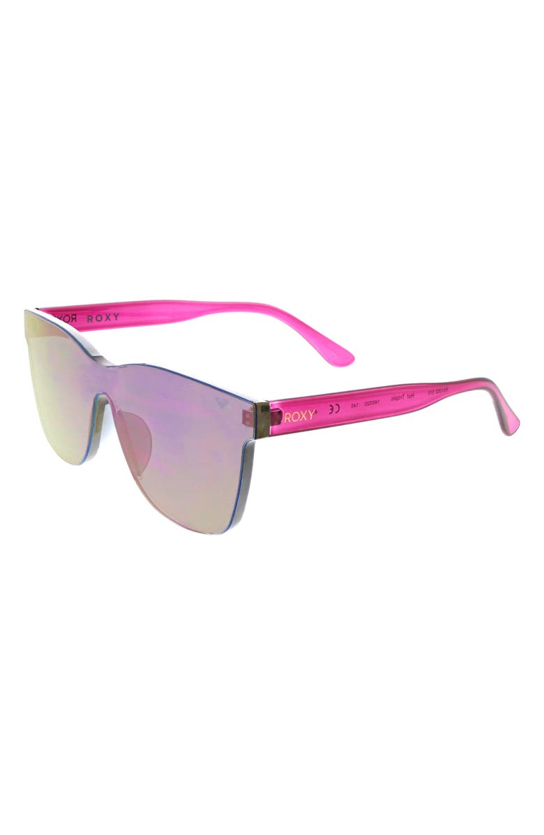 Roxy 146mm Rimless Shield Sunglasses, Alternate, color, Purple Mirror
