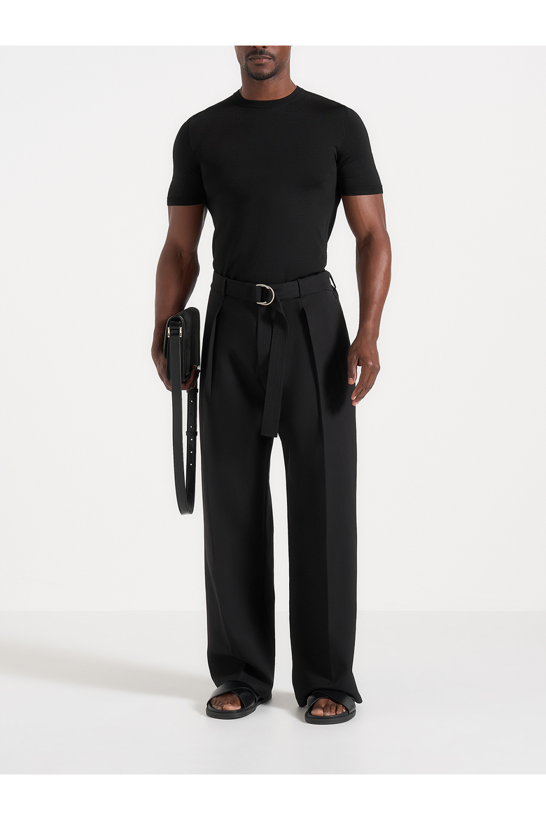 Loic Wide Leg Tailored Trousers With Belt, Alternate, color, Black