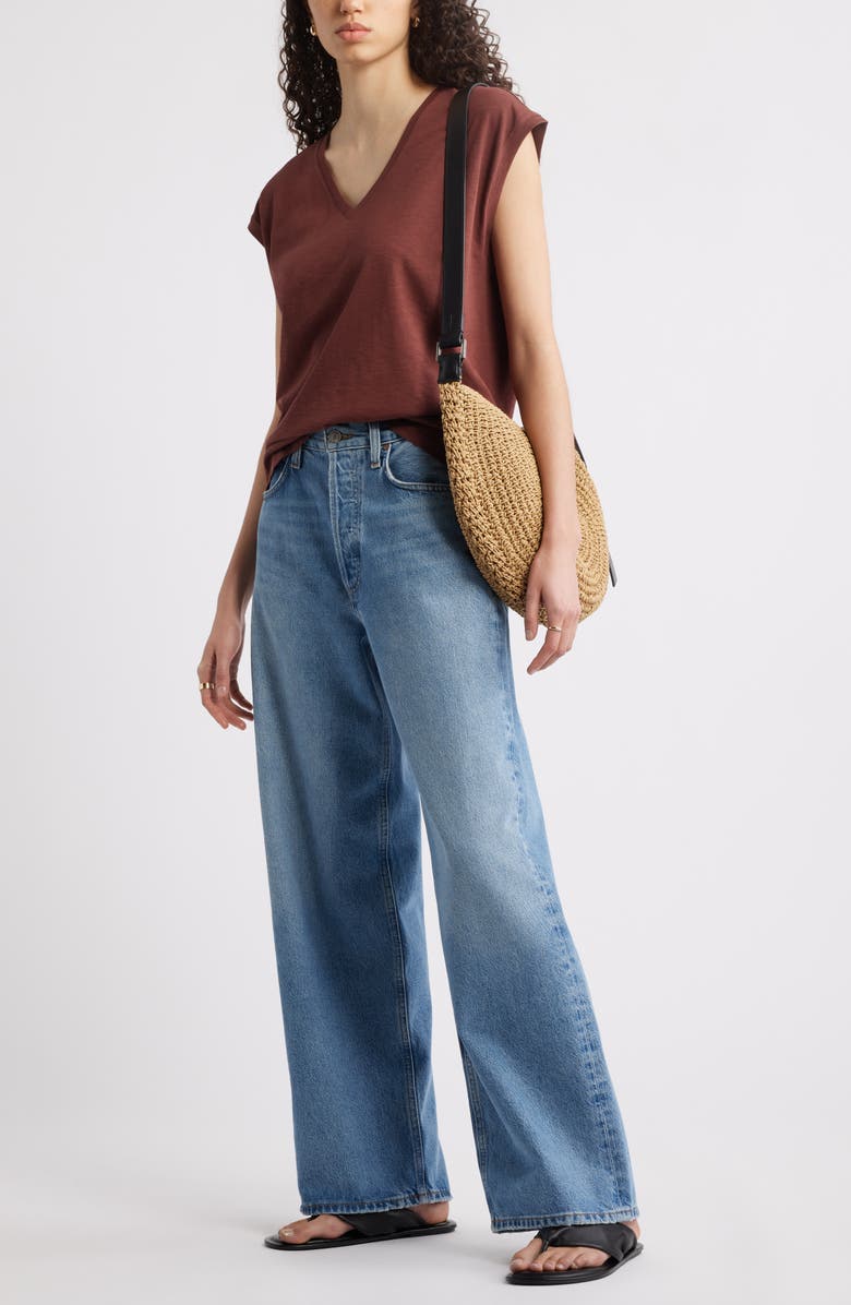 Nordstrom Sleeveless V-Neck Cotton T-Shirt, Alternate, color, Brown Raisin