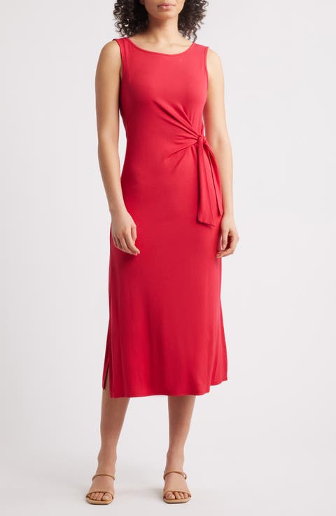 Side Tie Sleeveless Midi Dress