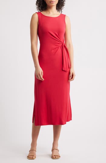 Loveappella Women's Side Tie Sleeveless Midi Dress - Red - Casual Dresses