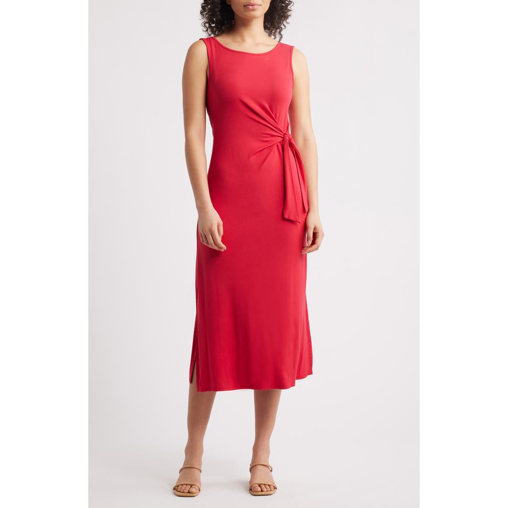 Loveappella Side Tie Sleeveless Midi Dress In Red