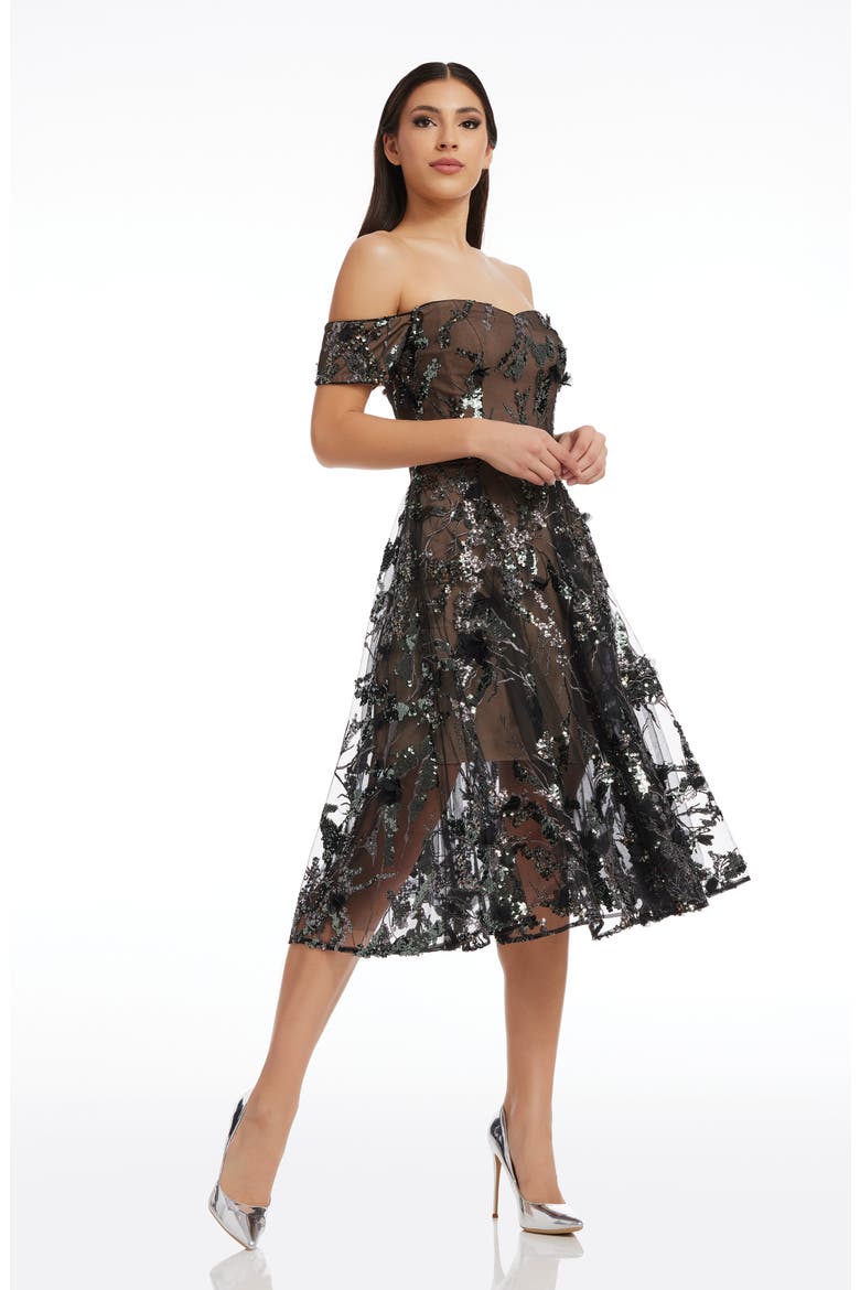 Valeria Sequin Off the Shoulder Cocktail Dress, Alternate, color, BLACK MULTI