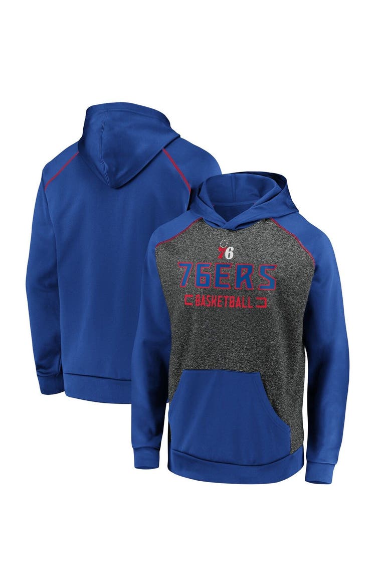 Men's Fanatics Branded Heathered Charcoal/Royal Philadelphia 76ers Game Day Ready Raglan Pullover Hoodie, Alternate, color, Heather Charcoal