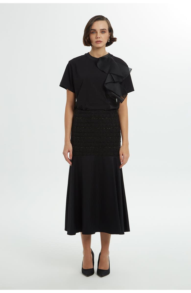 Gizia Upper Sequin Side Zipper Black Midi Skirt, Main, color, Black