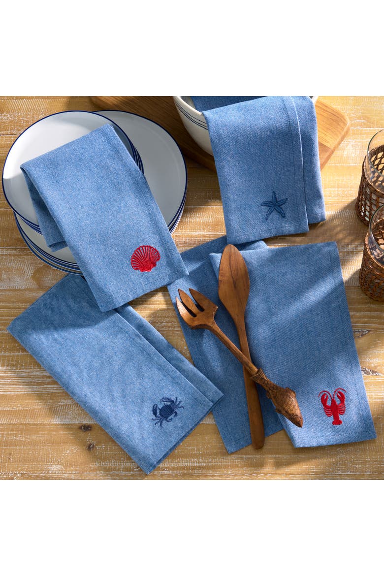 Coastal Embroidered Napkins Set of 4 Blue - 17"W x 17"L, Alternate, color, Blue