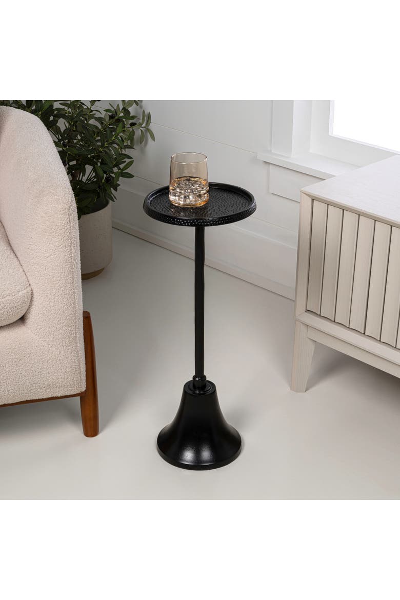 Irida Modern Hammered Round Pedestal Drink Table, Metal Accent Martini Side Table for Living Room Bedroom, Alternate, color, Antique Black