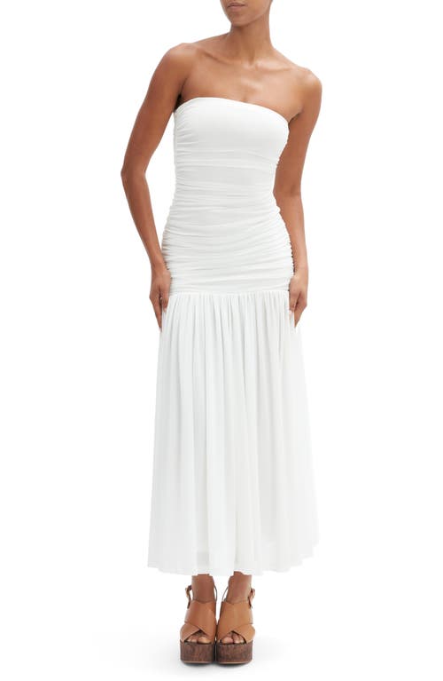 Bardot Solana Strapless Gathered Mesh Drop-waist Maxi Dress In White