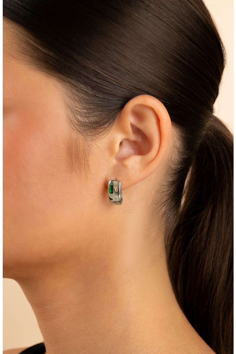 Bristol Art Deco Huggie Hoop Earrings, Alternate, color, SILVER
