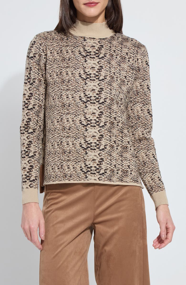Lysse Declan Mock Neck Jacquard Sweater, Main, color, Lux Camel Snake Jacquard