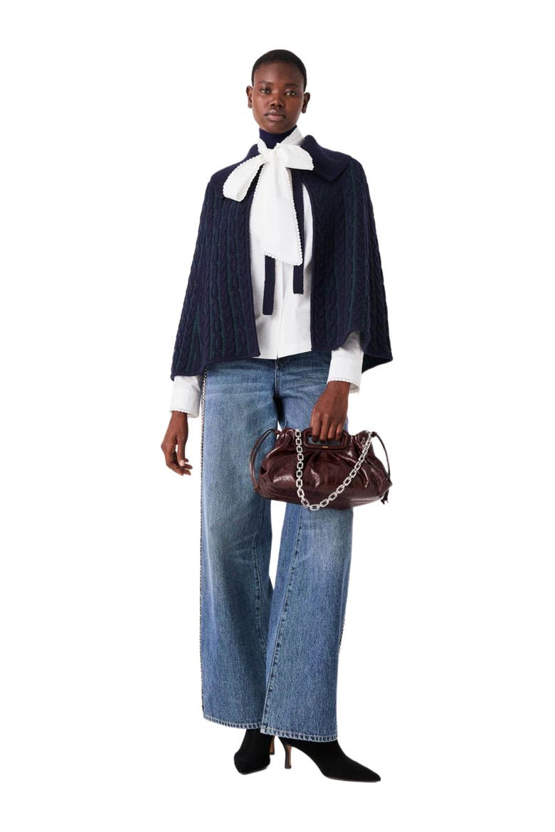 Cropped cape cardigan, Main, color, Navy/green