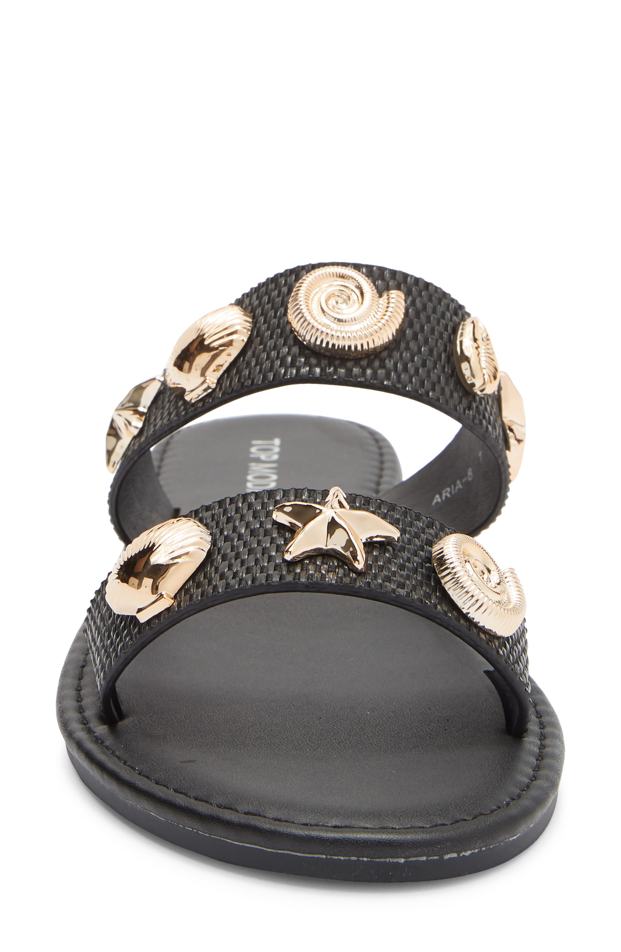 TOP MODA Aria Double Strap Slide Sandal, Alternate, color, Black Raffia
