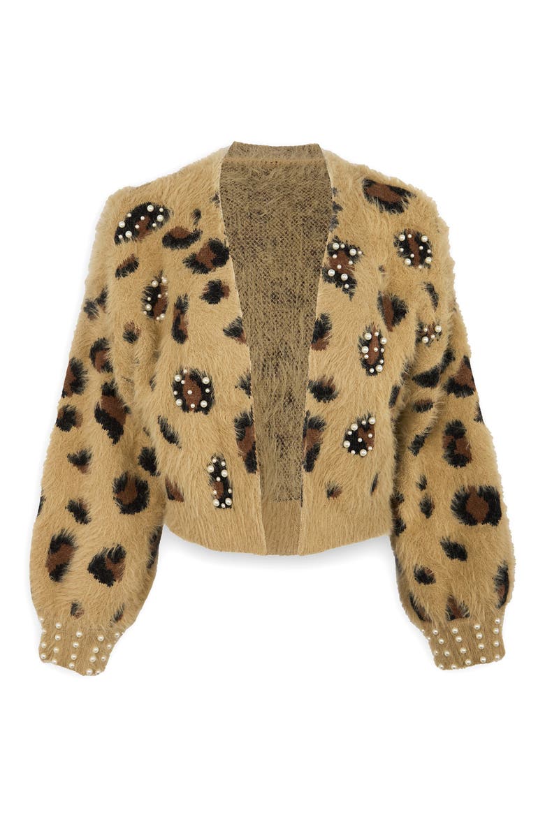 Leopard Spot Embellished Cardigan, Alternate, color, BROWN