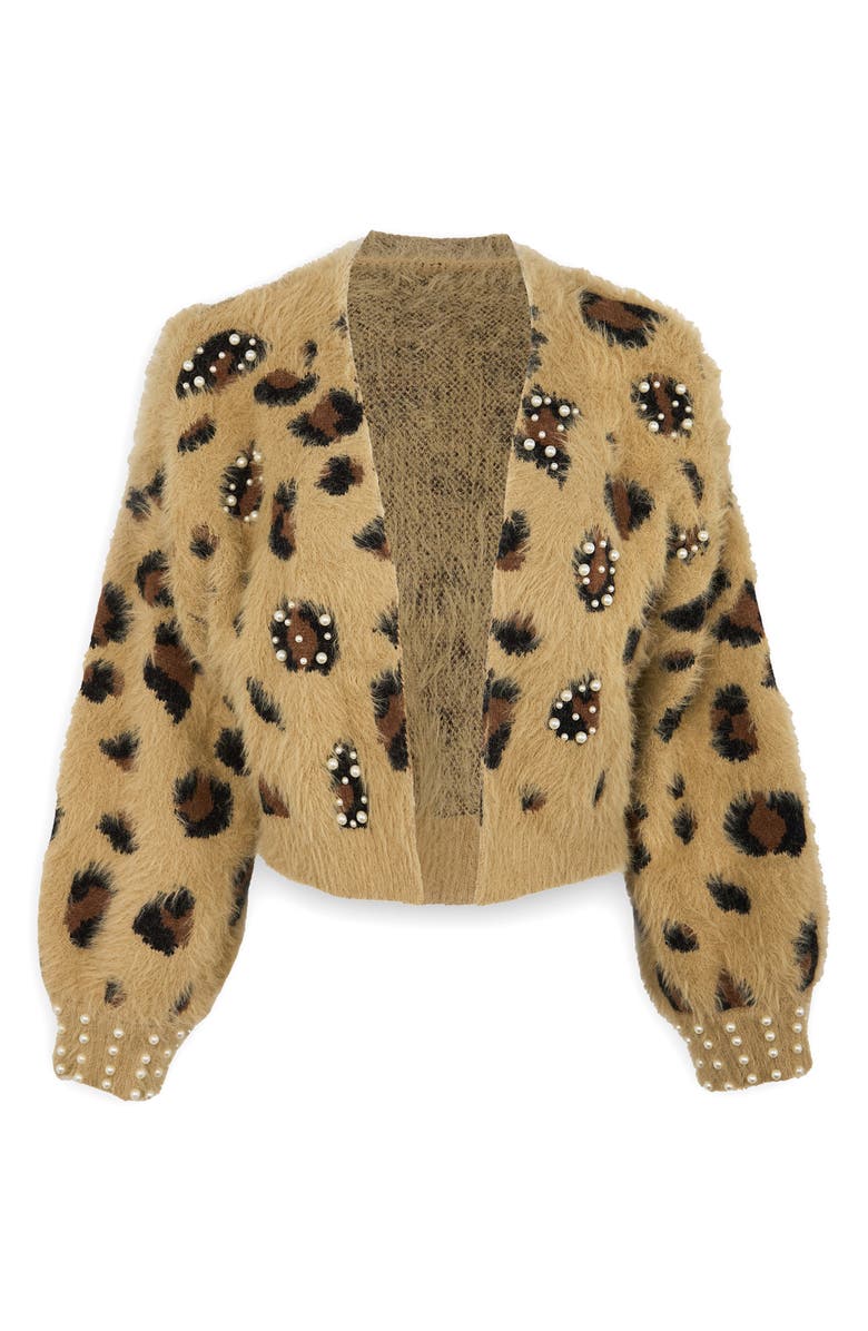 SAACHI Leopard Spot Embellished Cardigan, Main, color, Brown