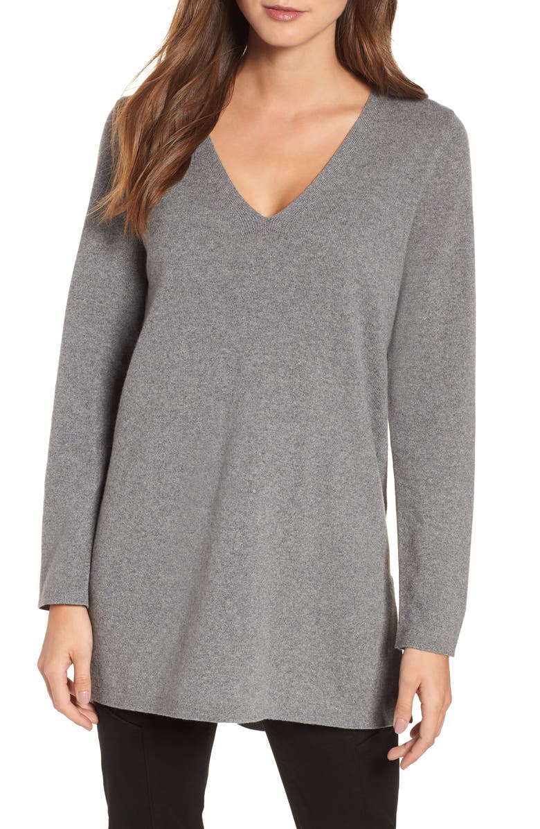Eileen Fisher V-Neck Cashmere & Wool Tunic, Main, color,