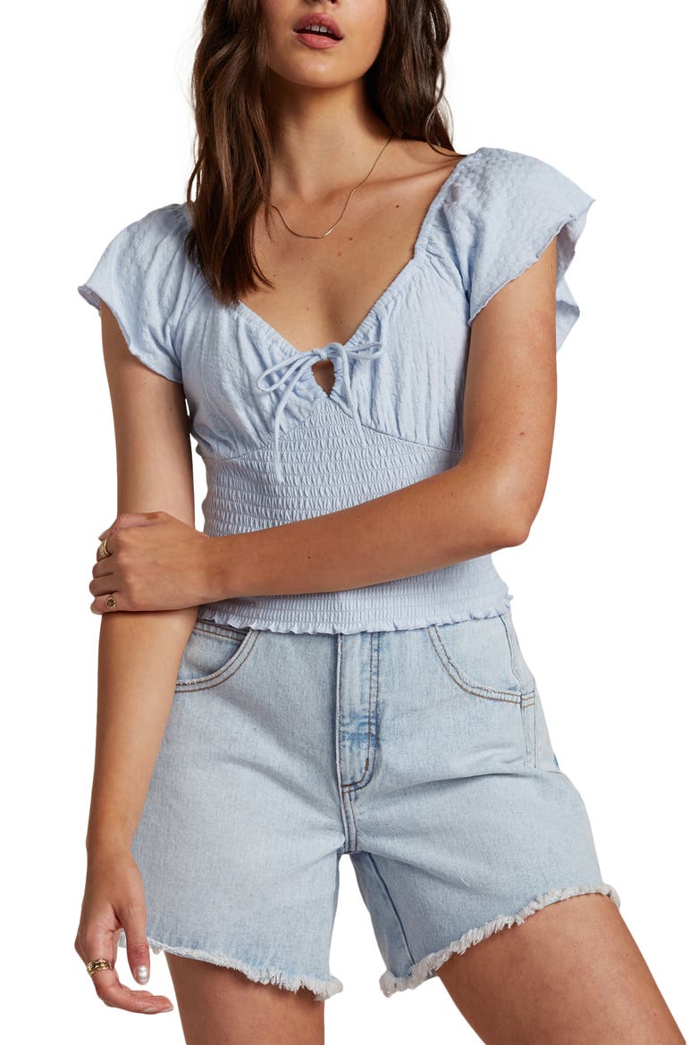 Secret Spot Smocked Ruffle Sleeve Top, Main, color, ICE BLUE