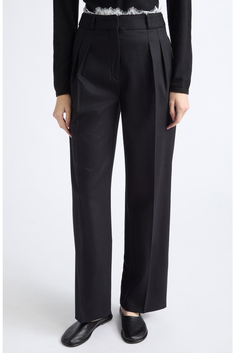 Saul Lace Trim Stretch Wool & Cashmere Pants, Main, color, BLACK/ IVORY