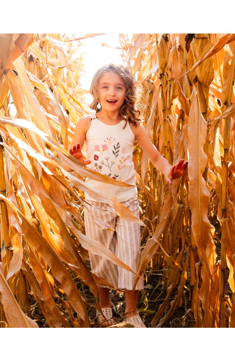 Deux par Deux Girl's Wide Leg Capri Linen Pant White And Sage Striped, Alternate, color, 