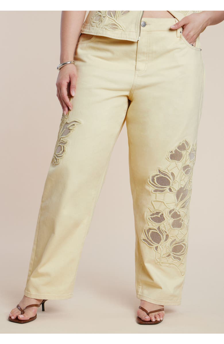 ELOQUII Floral Embroidery Jean, Main, color, Sunlight