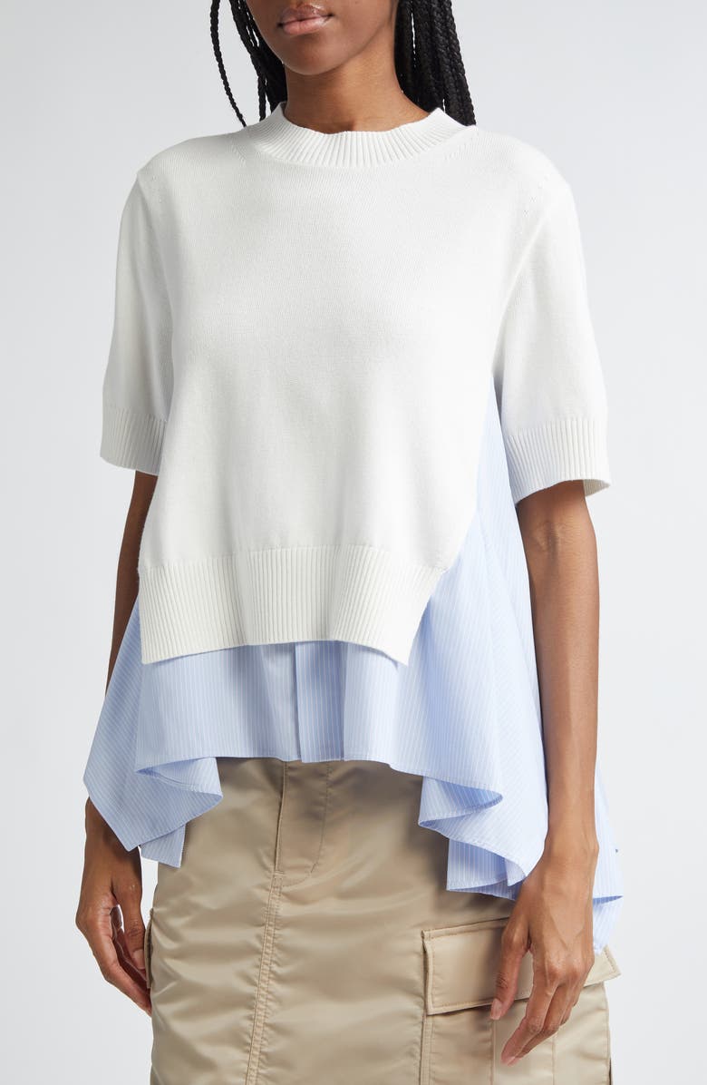 Sacai Mixed Media Poplin & Knit Top, Alternate, color, 