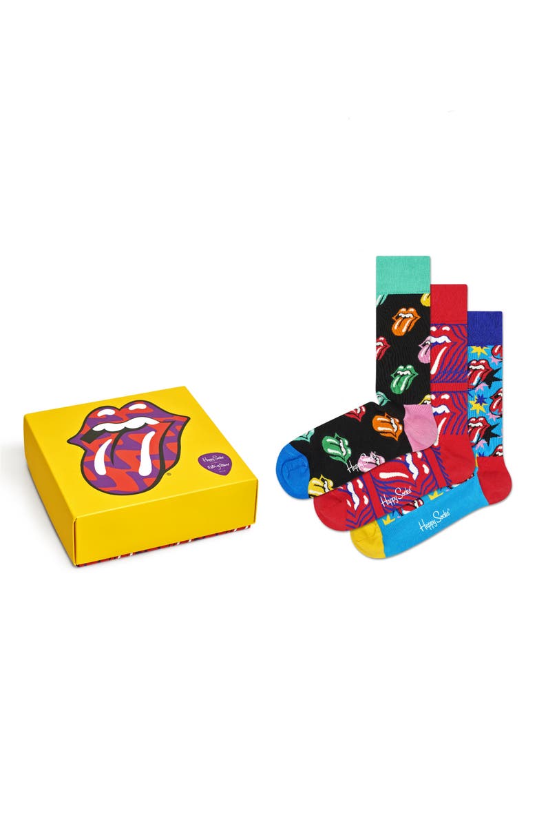Happy Socks x Rolling Stones Assorted 3-Pack Socks Gift Box, Alternate, color, 
