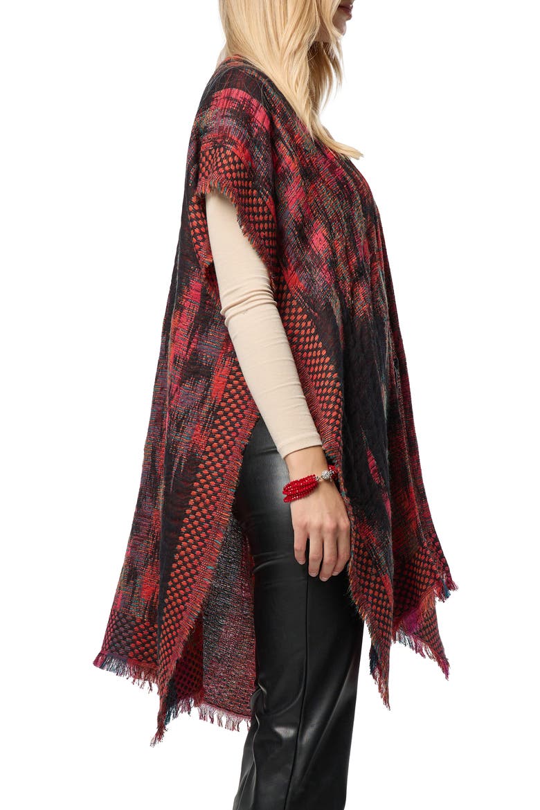 Abstract Fringe Poncho, Alternate, color, BLACK/ RED MULTI