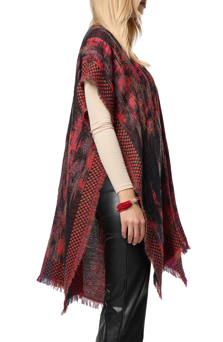 SAACHI Abstract Fringe Poncho, Alternate, color, Black/ Red Multi