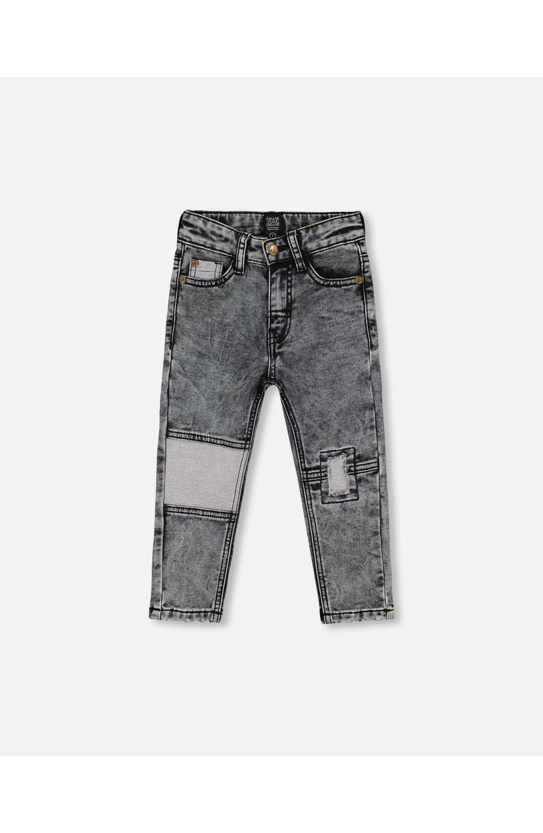 Deux par Deux Boy's French Terry Black Denim Pants With Contrasting Patch, Main, color,