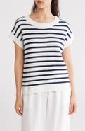 Blu Pepper Cotton Stripe Short Sleeve Sweater