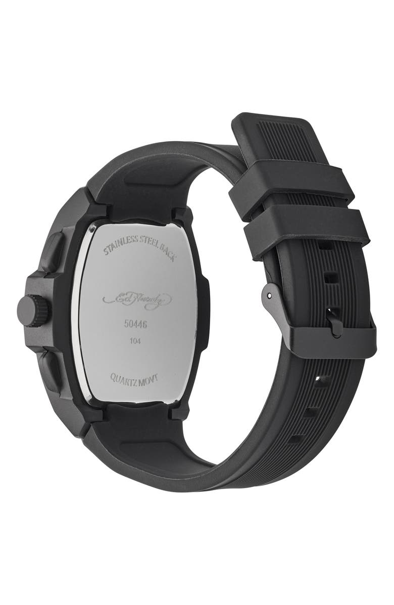 Ed Hardy Tonneau Three Hand Quartz SIlicone Strap Watch, 48mm, Alternate, color, Black