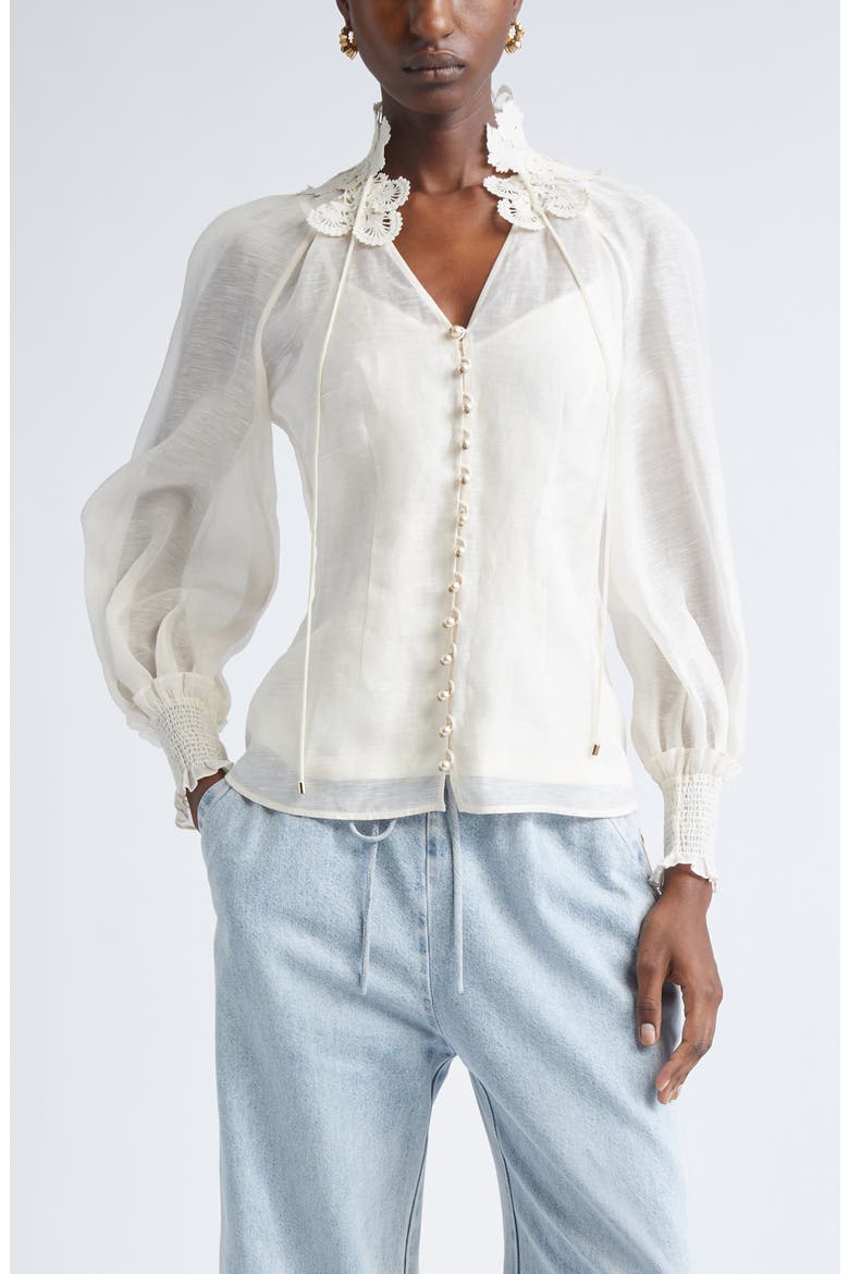 Zimmermann Rebellion Lace Trim Linen & Silk Shirt (Women) | Nordstrom
