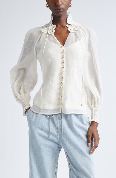 Rebellion Lace Trim Linen & Silk Shirt (Regular & Petite)