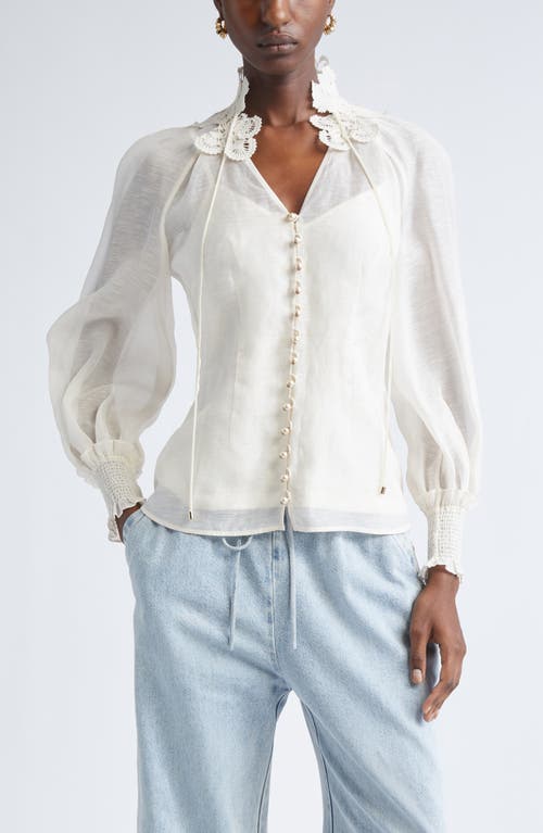 Zimmermann Rebellion Lace Trim Linen & Silk Shirt In White