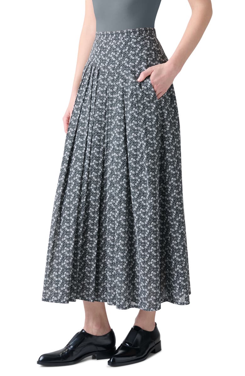 Akris Mini Anemone Pleated Cotton Voile Maxi Skirt, Alternate, color, Black-White